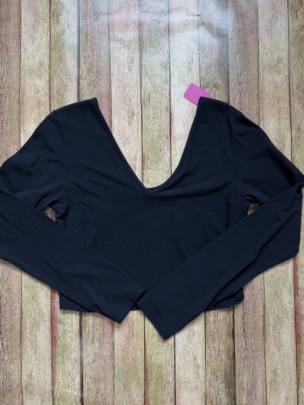 Glowmode Black Long Sleeve Active Top XXL | Soft Stretch V Neck Workout Crop